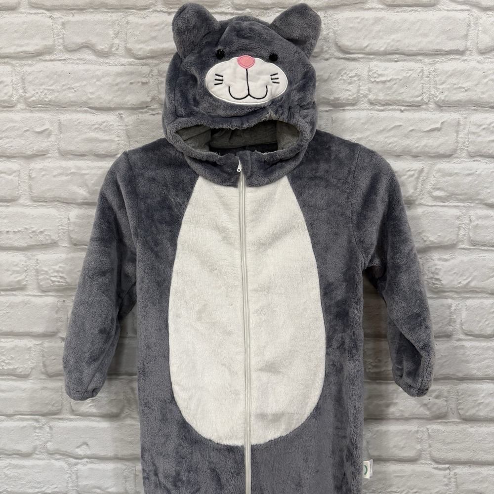 Kids Cat One-Piece Halloween Costume Size 4/7 Gray Warm Body Suit Fast Shipping!